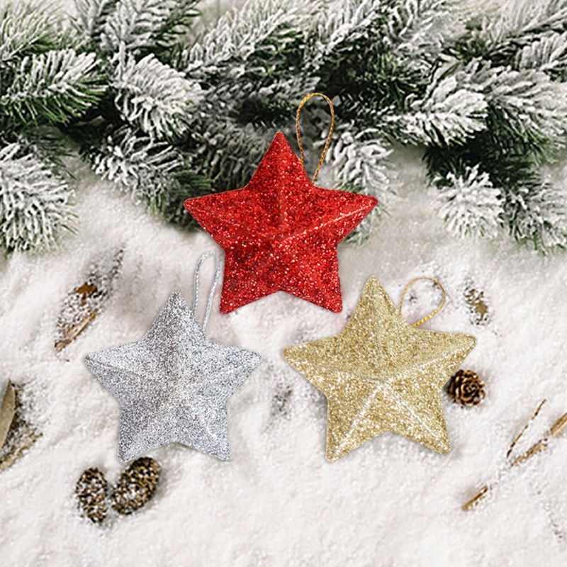 Pet 6 cái long lanh mini mặt dây chuyền ngôi sao cây thông noel treo đồ trang trí xmas trang trí