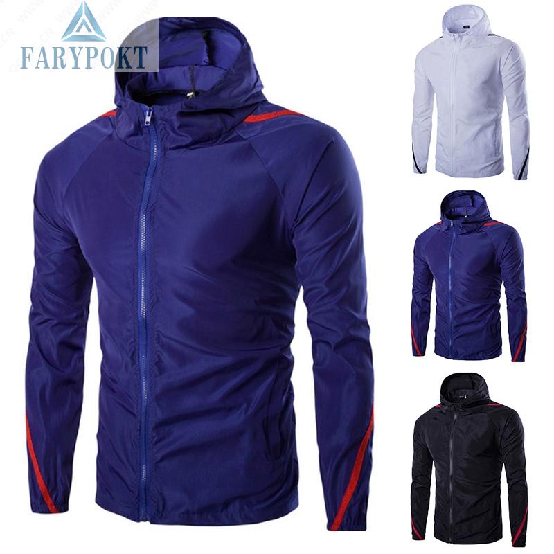 Mens Korean Stylish & Slim Fit Outdoor Thin Hooded Windbreaker Zip-Up Coat