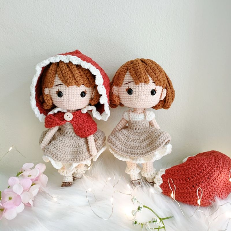 Quà tặng cho bé - Búp bê Cô gái quàng khăn đỏ móc bằng len