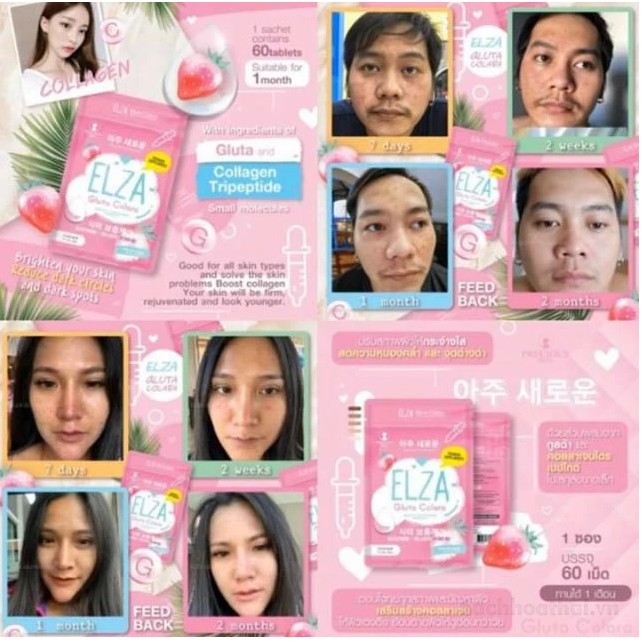 Viên uống trắng da mờ thâm nám tự nhiên Elza Gluta Corala Glutathione Collagen Thái Lan