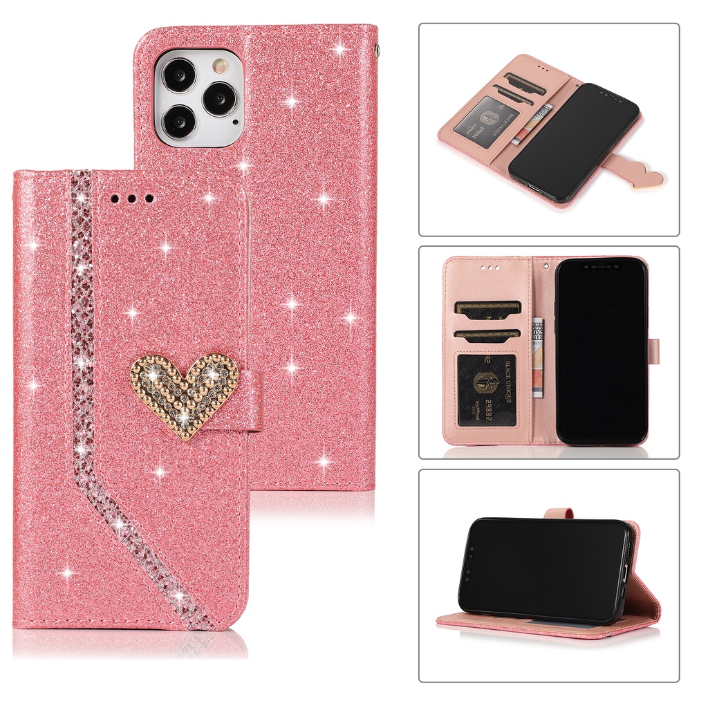 Ốp Bao Da Điện Thoại Nắp Lật Mềm Đính Kim Tuyến Cho iPhone 13 12 11 Pro X XR XS Max 6 6S 7 8 Plus 5 5S Se 2020 Ốp