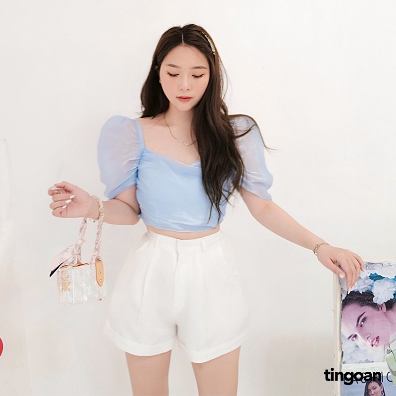 Áo croptop tay phồng xanh nhạt tingoan ALANIE TOP/BLUE | BigBuy360 - bigbuy360.vn