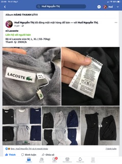 Bộ nỉ da cá Lacoste Size 60-70kg