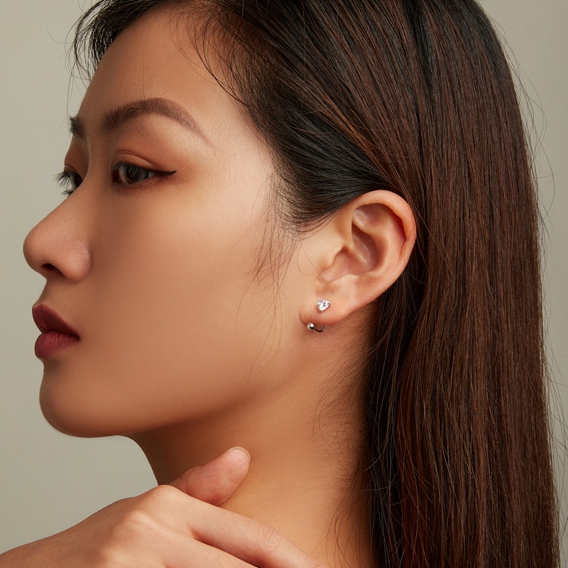 BAMOER Bông Tai bạc 925 ĐíNh Đá HìNh Tim ThờI Trang