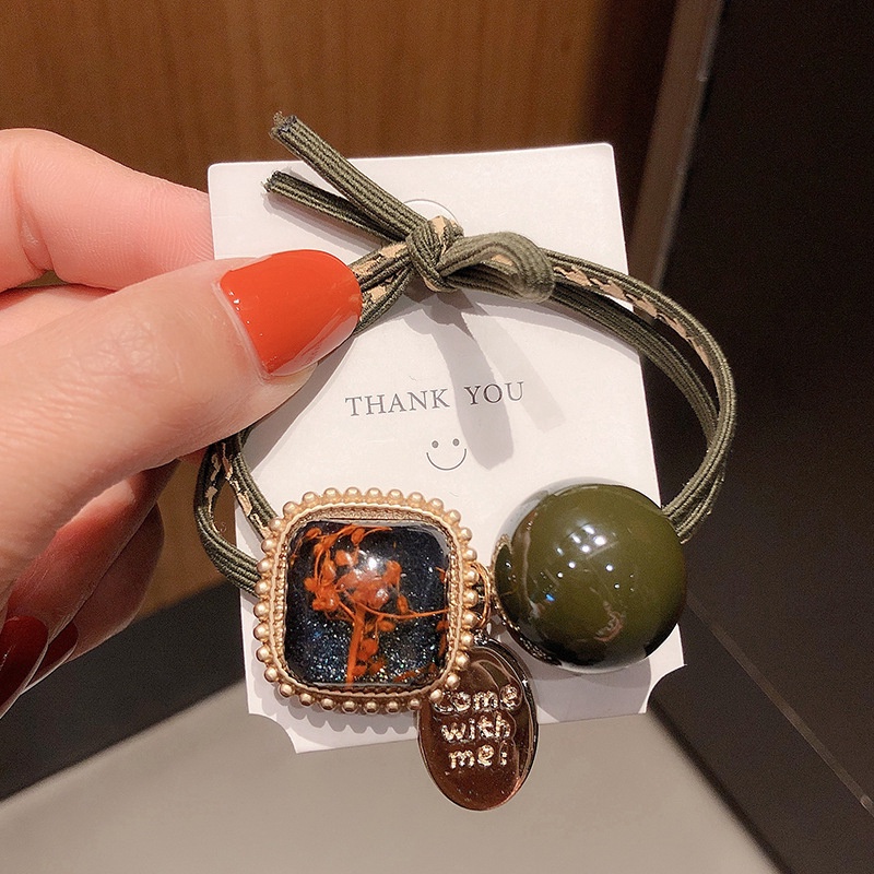 Dây buộc tóc co giãn linh hoạt mặt pha lê hình vuông phụ kiện cho tóc