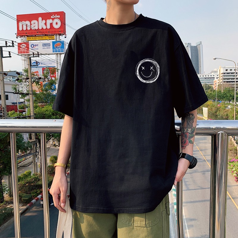 Áo Thun Ngắn Tay Dáng Rộng In Họa Tiết Phong Cách Hàn Quốc Cho Nam Size M-8Xl