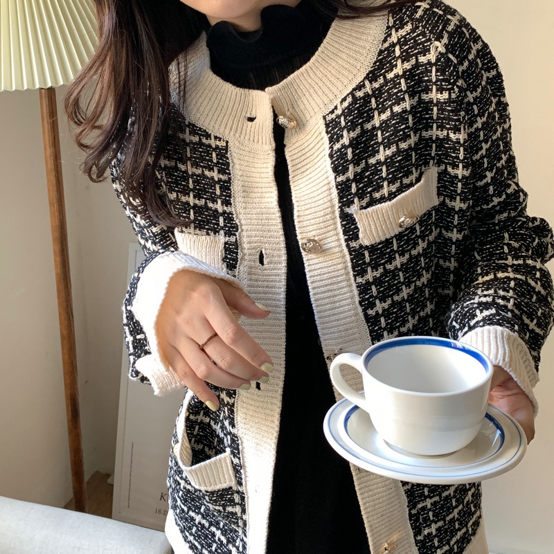 SUXI Áo Khoác Len Cardigan Form Rộng Họa Tiết Sọc Caro Thiết Kế Mới Thời Trang Mùa Thu Dành Cho Nữ