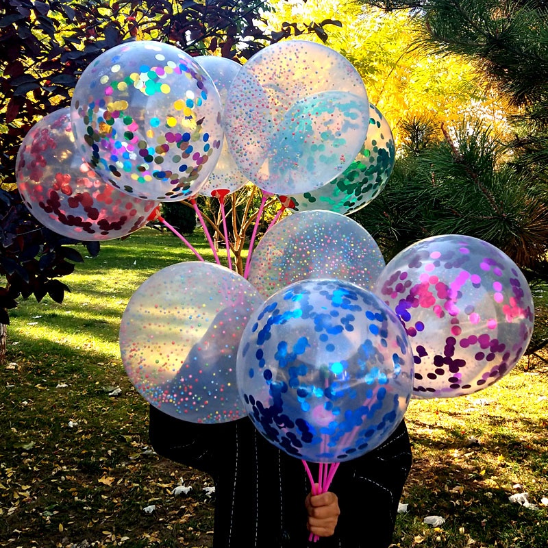 12 inch đầy màu sắc lá vàng Sequins Bóng bay cao su trong suốt Sắp xếp đám cưới Trang trí tiệc sinh nhật