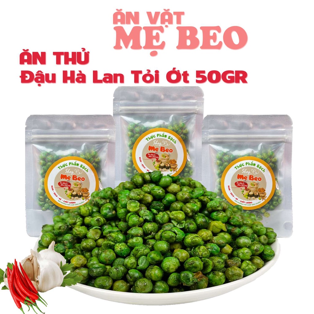 Đậu hà lan tỏi ớt sấy giòn túi Nhỏ 50Gram ăn vặt ngon