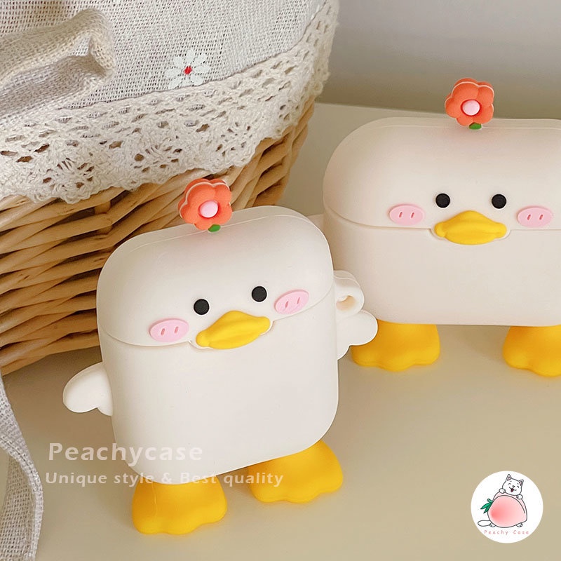 Vỏ Bảo Vệ Hộp Sạc Tai Nghe airpods 2 pro air pod 3 1 pro2 Không Dây Chất Liệu Silicon Hình Chú Vịt Và Hoa 3d Dễ Thương Ốp