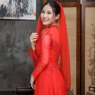 voan cô dâu đỏ lúp cài tóc cô dâu