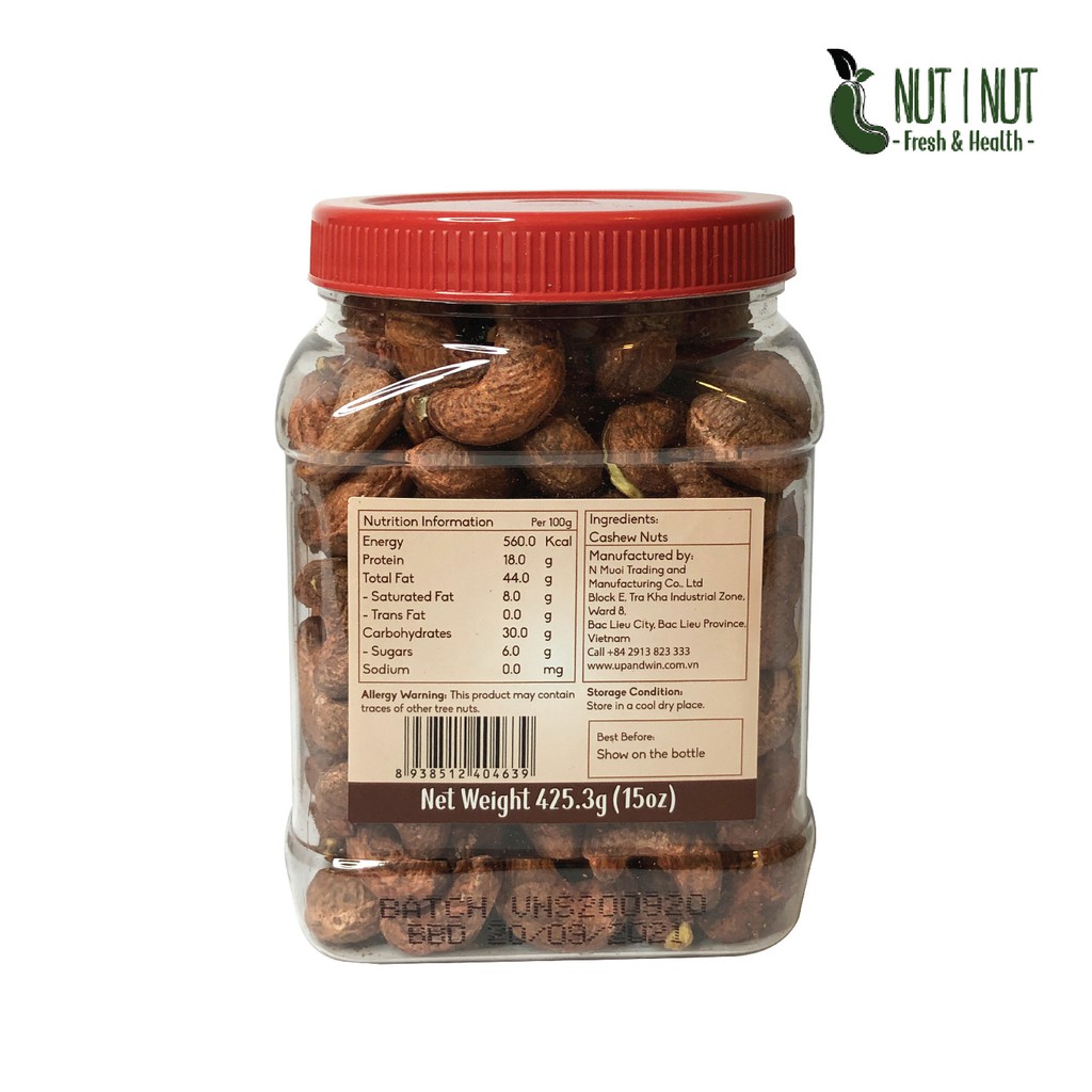 Hạt điều Nut I Nut vỏ lụa sấy tự nhiên hũ 425.6 gram - UP &amp; WIN