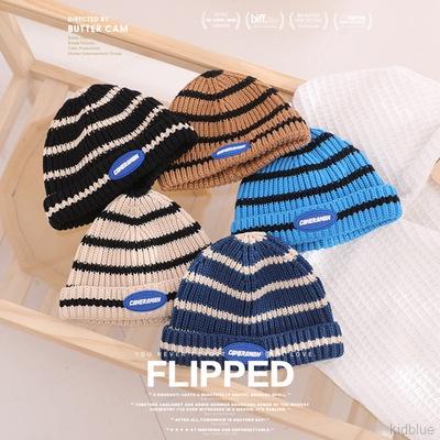 Mũ len dệt kim co giãn họa tiết kẻ sọc phong cách mùa đông cá tính dành cho bé 2-8 tuổi