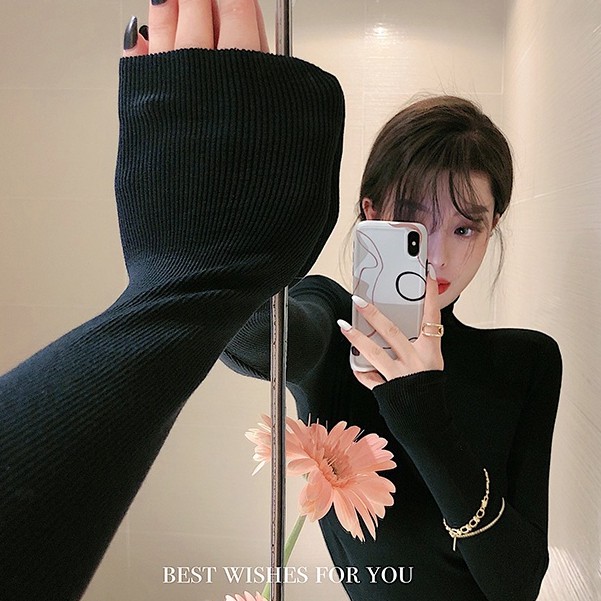 QADCOL Áo thun cổ cao dáng ôm thời trang thu đông cao cấp cho nữ