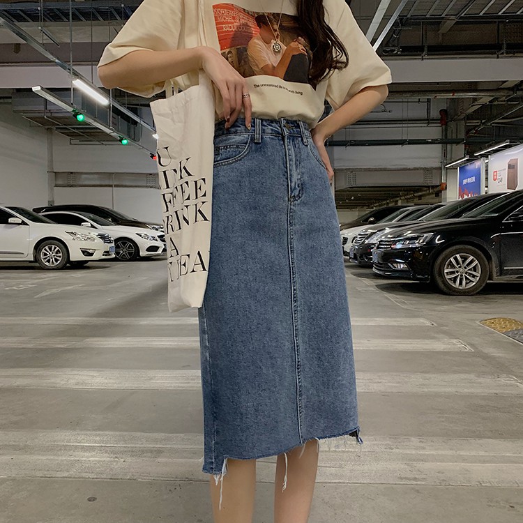 Chân váy jeans midi dáng dài váy jean TOTICHAN CVJ01