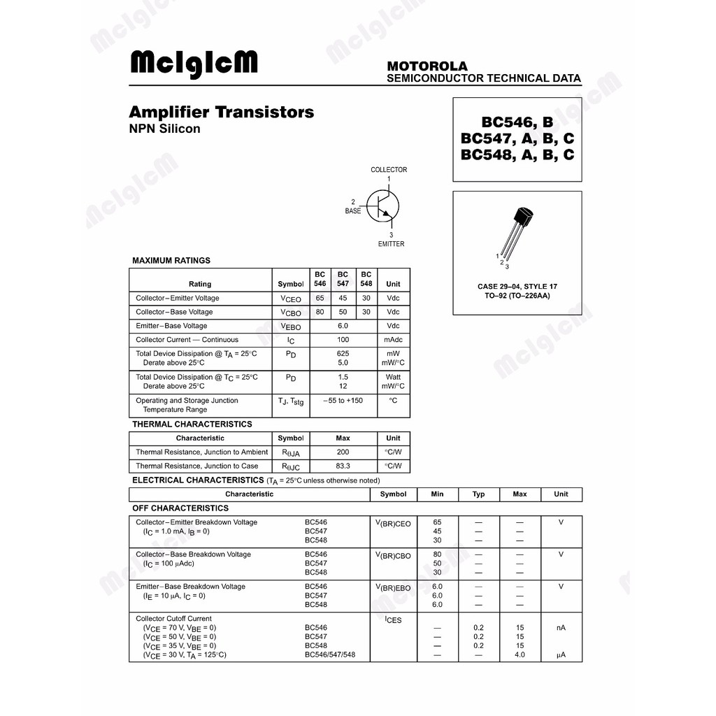 Set 100 linh kiện bán dẫn 3 cực TO-92 0.1A 45V NPN BC547