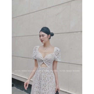 Đầm Midi Trắng Ren Hoa Tôn Da