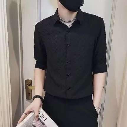Áo Sơ Mi Tay Lửng Bằng Lụa Lạnh Chất Lượng Cao Thời Trang Mùa Hè Cho Nam Size M-3XL