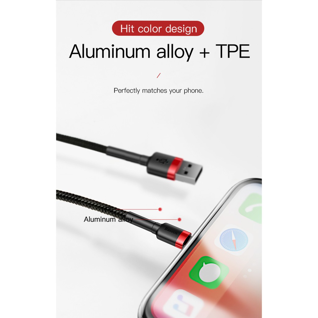 Cáp Lightning siêu bền dùng cho iPhone dài 1m / 2m - Baseus Cafule Cable