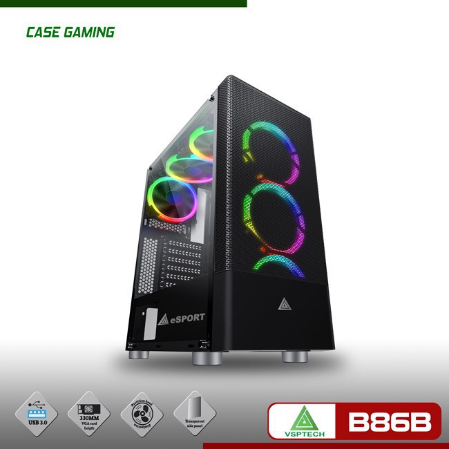 [Đen - Trắng - Hồng] Vỏ case máy tính VSP Gaming B86 (No Fan), hàng mới chính hãng hỗ trợ main ATX, m-ATX, ITX