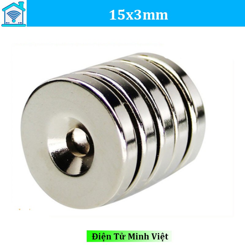 Nam châm 15x3mm lỗ 4mm viên hình tròn đất hiêm siêu mạnh