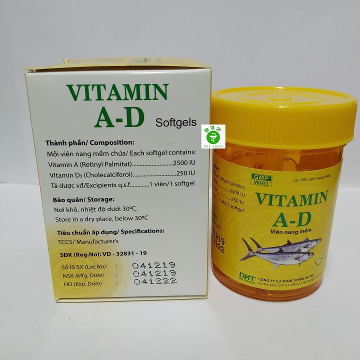 VITAMIN A-D lọ 100 viên nang mềm dược phẩm Hà Tây