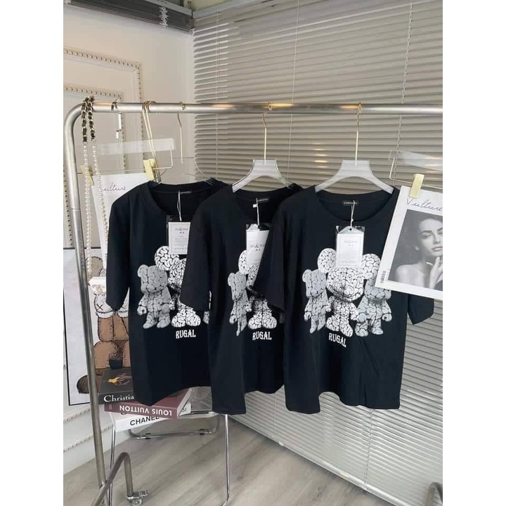 Áo phông nữ in 5d gấu Rugal màu đen. Áo thun tay lỡ Unisex Zadola fashion