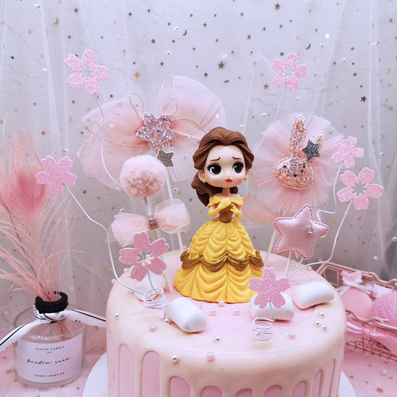 Búp bê Công Chúa Belle nhựa Plastic nhẹ trang trí bánh kem, phụ kiện bánh sinh nhật, đồ chơi cho bé