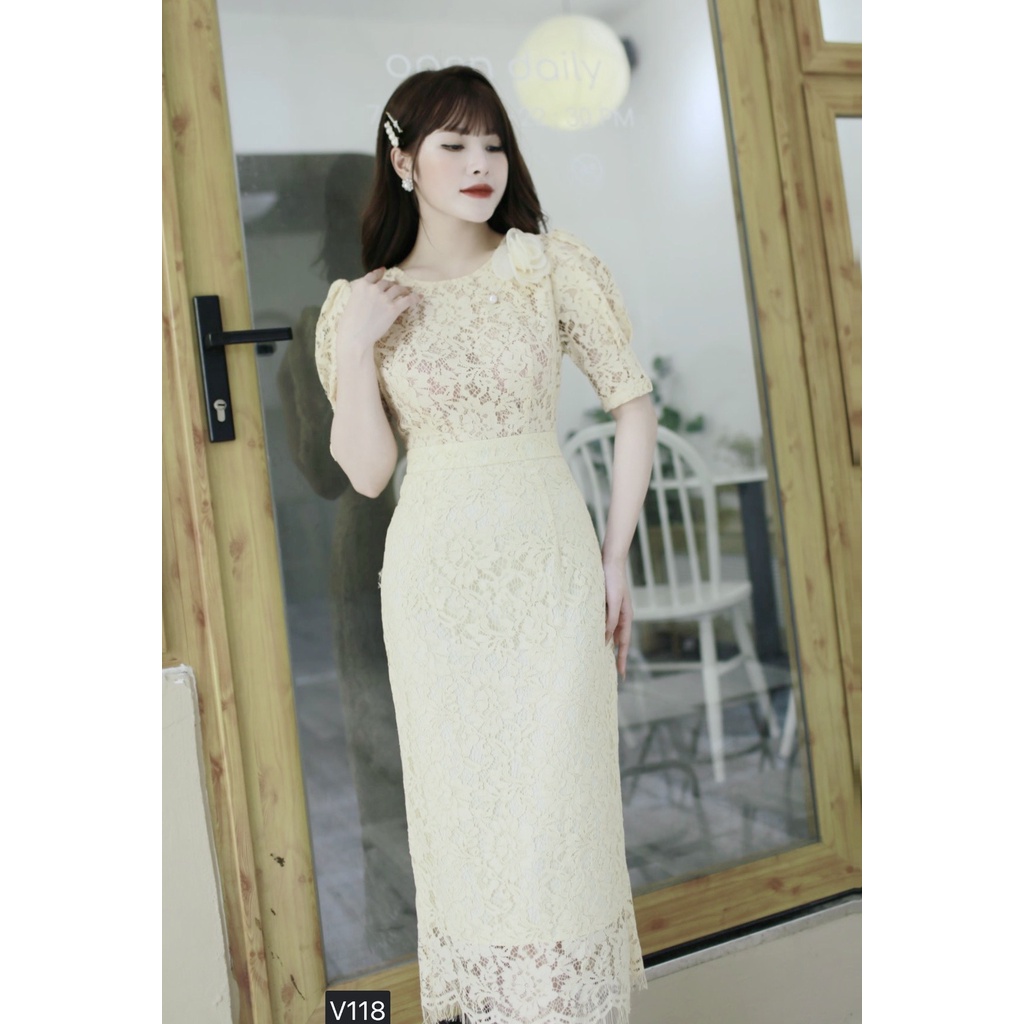 Váy ren be thiết kế tay bồng xinh xắn MC V118-tặng kèm nơ cài xinh