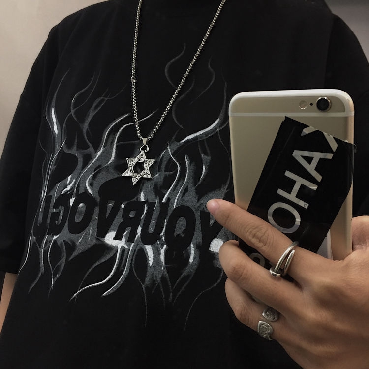 [Giao Hàng Miễn Phí] Vòng Cổ Mặt Ngôi Sao Sáu Cánh Phong Cách Harajuku Hip Hop Đường Phố 22113