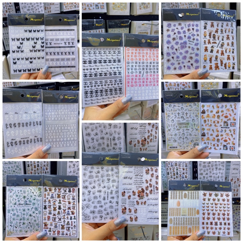 Sticker dán móng - Sticker thuong hieu - sticker gấu - sticker hoa - Phụ kiện dán móng nail cutee - Siêu xinhhh