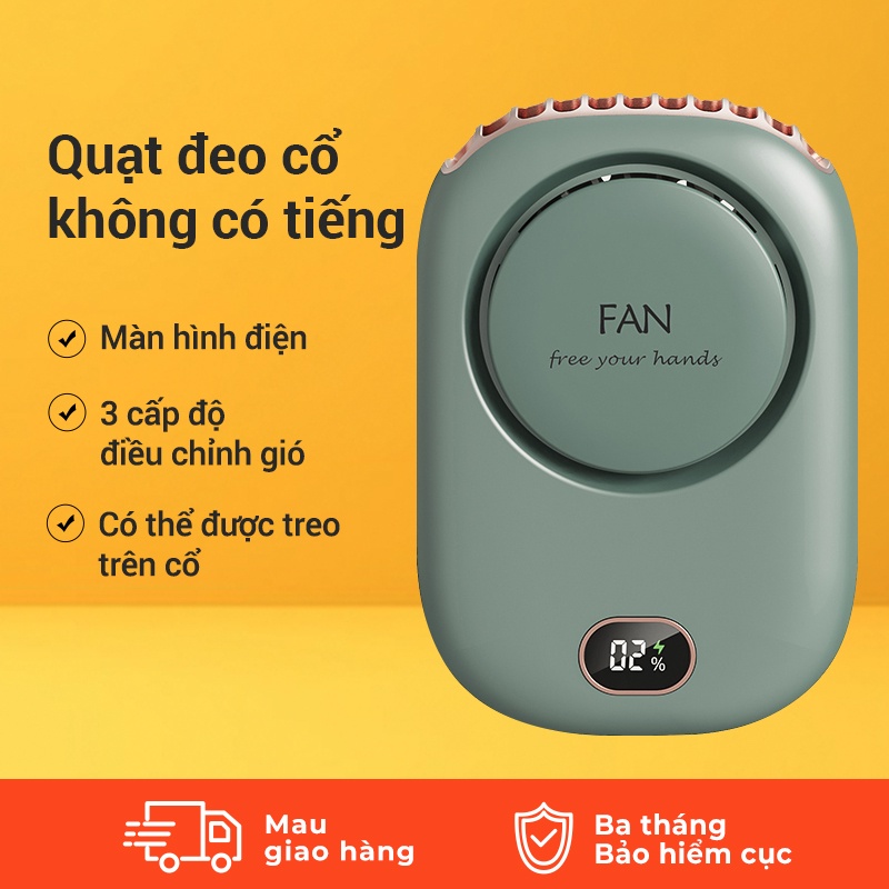 Quạt đeo cổ mini không ồn,3 cấp độ có màn hình hiển thị tốc độ gió