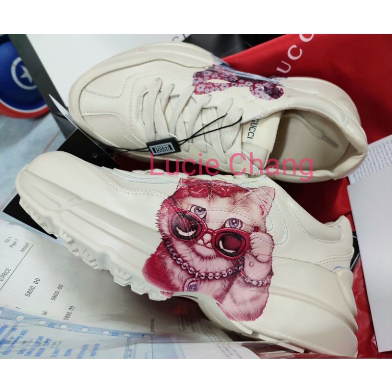 Giày thể thao sneaker Guccii mèo nơ hồng hàng VIP hiếm