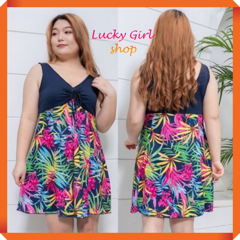 Bikini Đồ Bơi Bộ Bơi Liền Thân Dạng Váy (Có Quần Đùi Bên Trong) Che Bụng Kín Đáo, Big Size 70-100kg