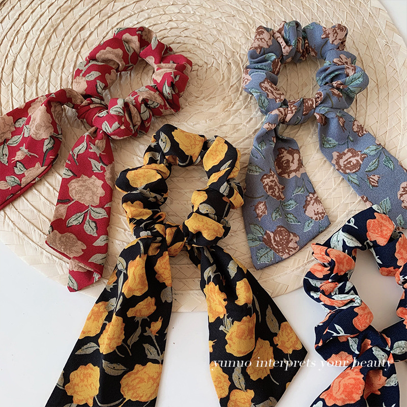 Dây buộc tóc vải in hoa nhiều màu dễ thương cho nữ