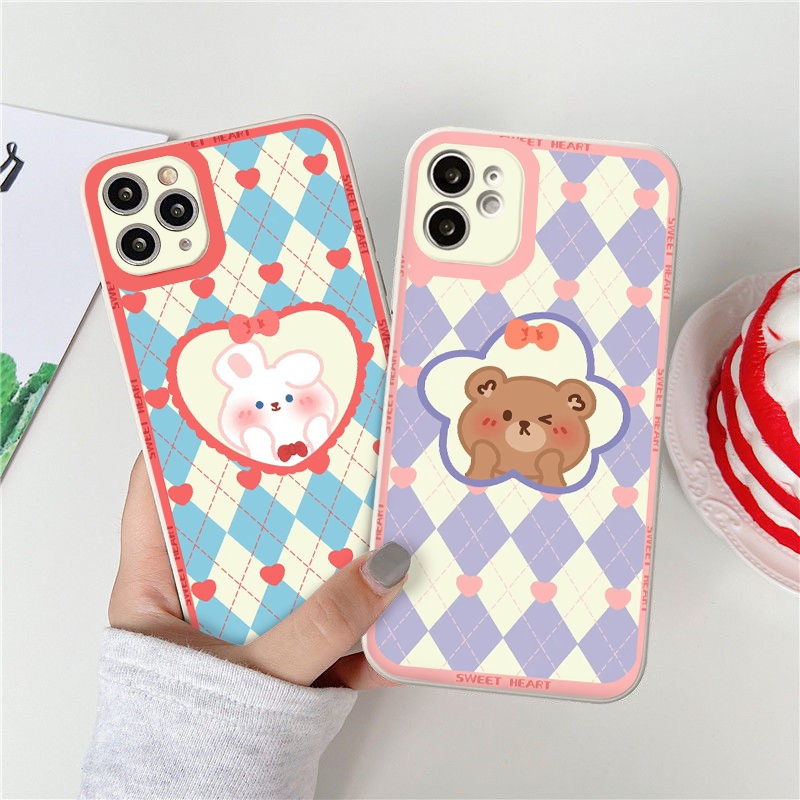 Ốp iphone hot trend caro gấu thỏ vuông cạnh ốp iphone 7plus/8/8plus/x/xr/xs/11/12/13/pro/max/plus/promax/6/6plus/7