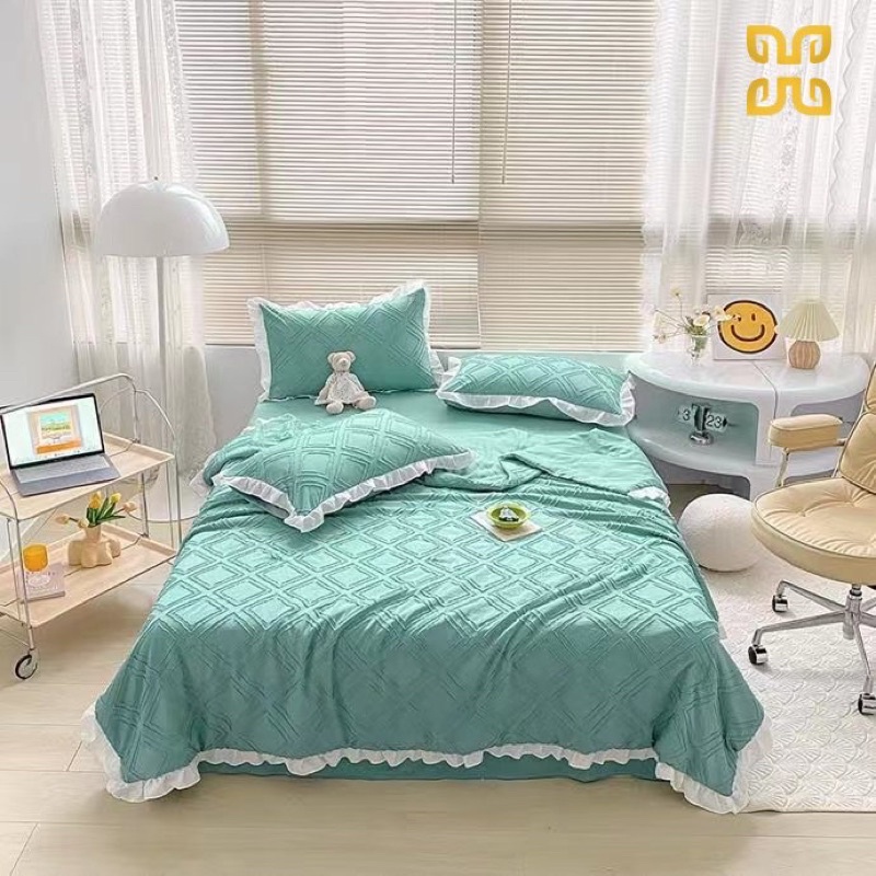 Bộ đũi bèo chăn trần mềm mại thoáng mát,bộ đũi 4 món chăb trần mềm mại