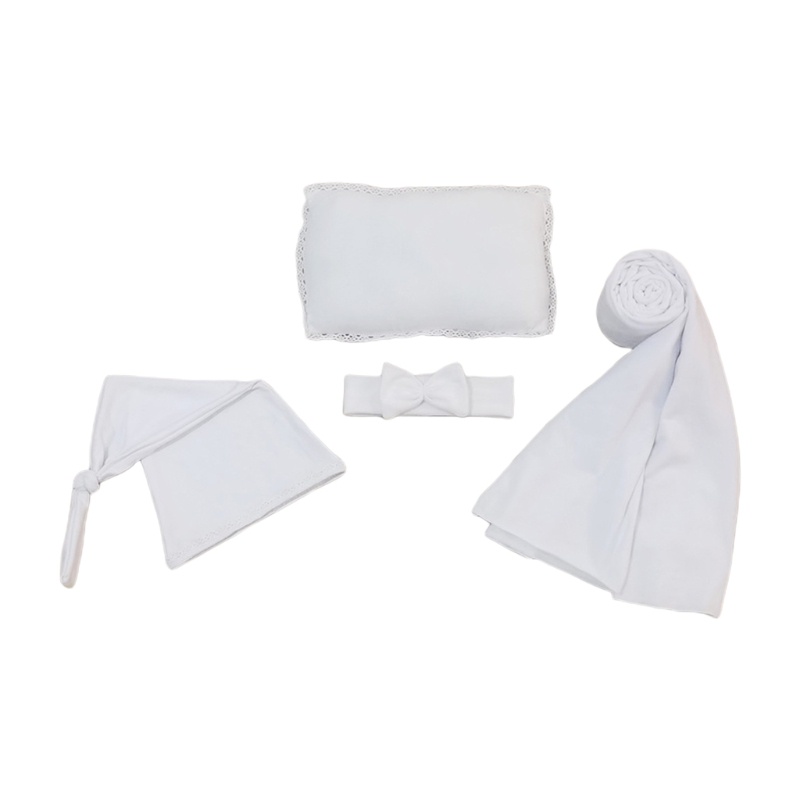 Bộ Phụ Kiện Chụp Ảnh Gồm Chăn + Gối + Băng Cài Đầu 4 Món Cho Bé Sơ Sinh