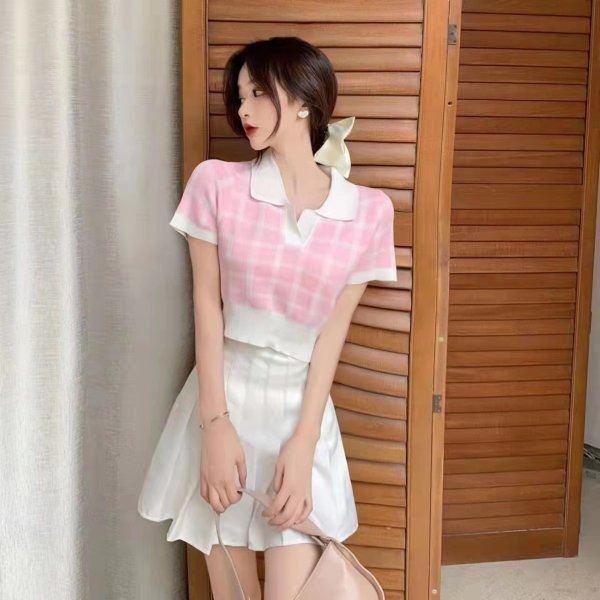 Áo thun polo ZHELIHANGFEI vải dệt kim ngắn tay lưng cao gợi cảm