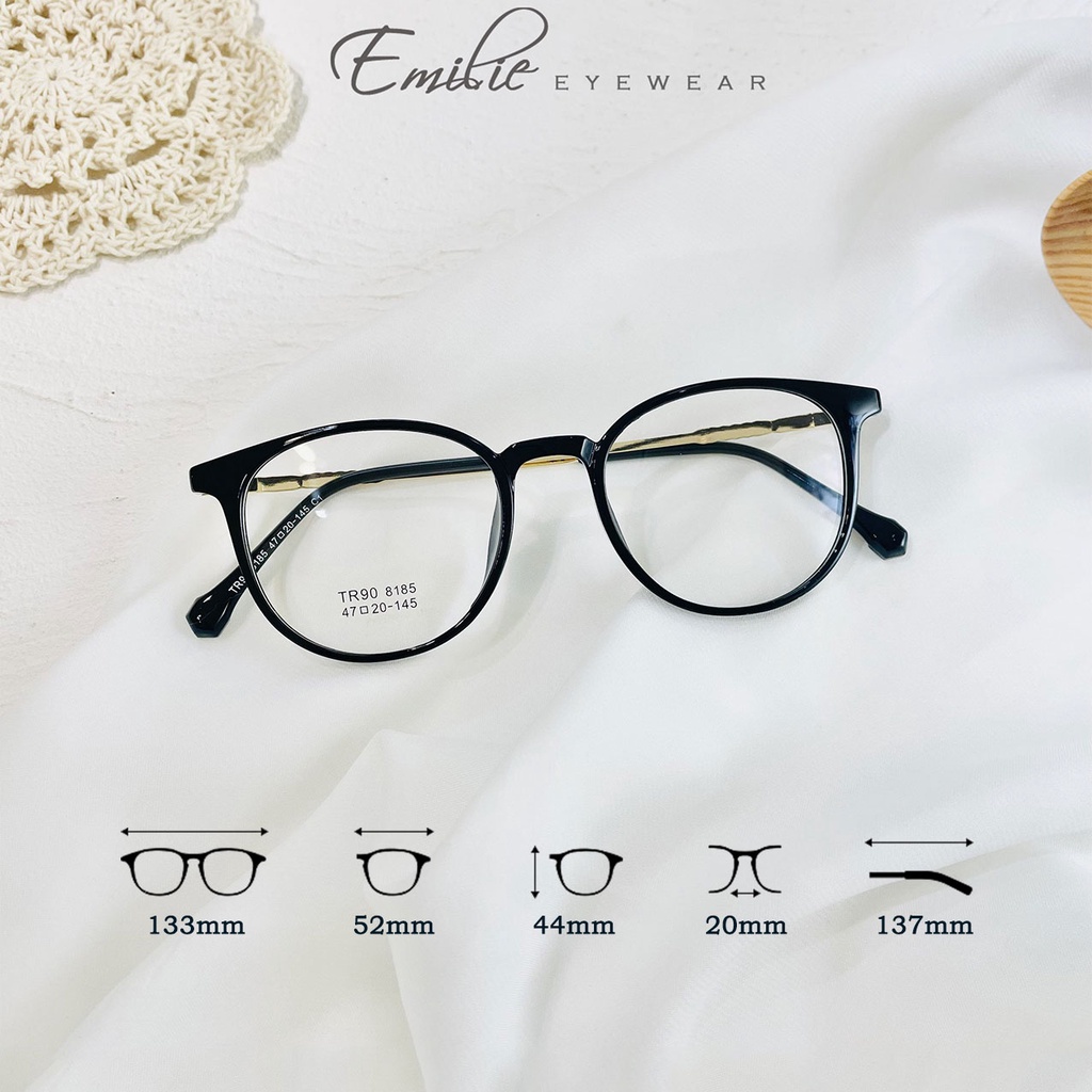 Gọng kính nữ nhựa dẻo tròn bầu size nhỏ kính mắt Emilie phụ kiện thời trang 8185