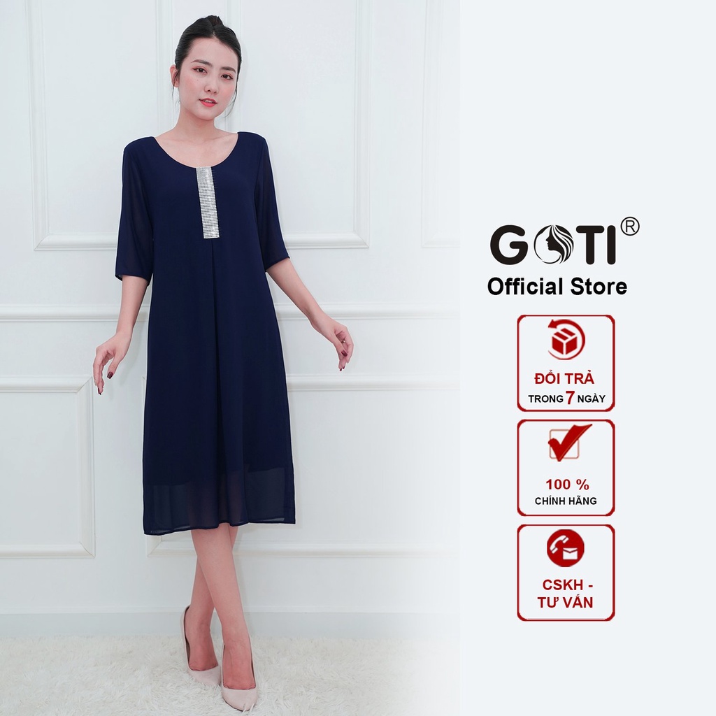 GOTI - Đầm Dự Tiệc Trung Niên Cao Cấp Thiết Kế Dáng Suông Bigsize Rộng Eo Tay Lỡ Cho Mẹ U50 U60 3112