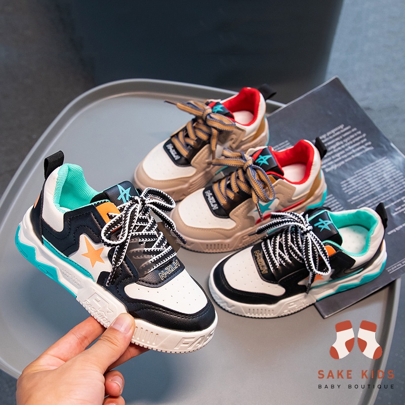 Giày sneakers bé trai bé gái-Giày thể thao dây rút gắn ngôi sao da PU siêu mềm êm chân năng động thoáng khí YNN85