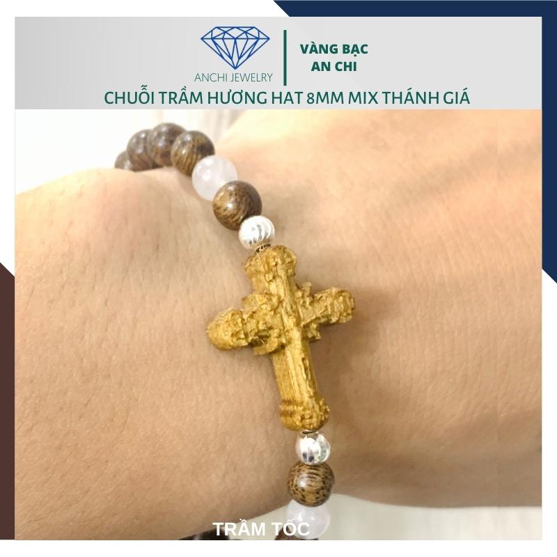 Vòng tay trầm hương thánh giá / đức mẹ, hạt nhỏ 6mm và 8mm cho nam nữ - Anchi jewelry