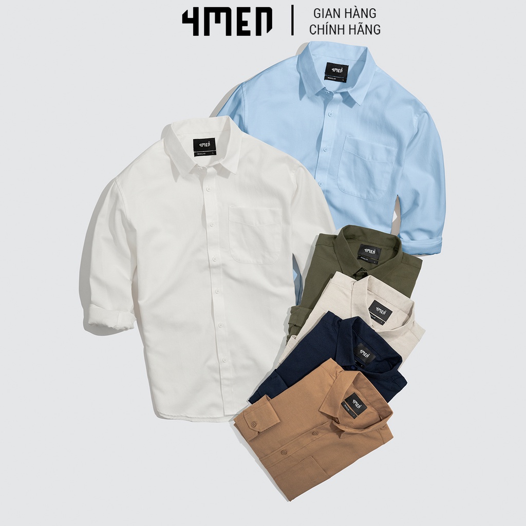 Áo sơ mi nam oxford trơn đẹp 4MEN SM070 tay dài form suông regular, vải oxford 100% cotton cao cấp thoáng mát | BigBuy360 - bigbuy360.vn