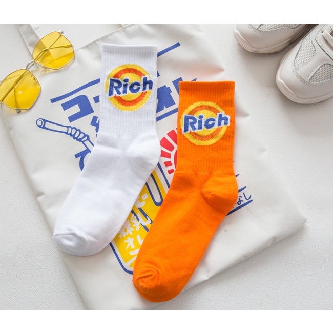 Vớ RICH cao cổ màu Cam Trắng Nam Nữ phong cách thể thao, trẻ trung, năng động.