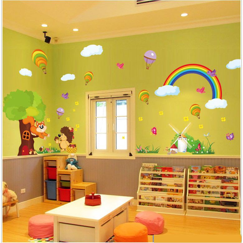 Decal dán tường Vườn thú gia đình sóc - PVC vinyl