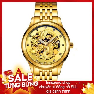 Đồng hồ chạy cơ Automatic nam dây thép thương hiệu TEVISE Mặt Rồng Vàng (Dây Vàng, Mặt Vàng Hình Rồng Vàng) giá rẻ