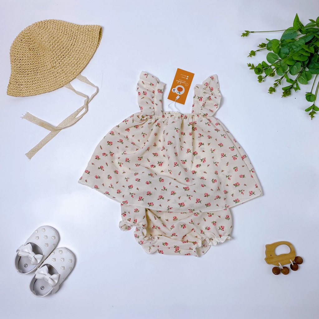 Set quần áo hoa nhí, Đồ bộ bé gái quần áo cánh tiên vải đũi- bộ cánh tiên bé gái xinh xắn cho bé hàng đẹp mã B02