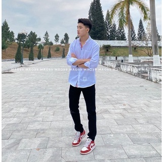  áo sơ mi thom browne sọc cổ nam,nữ dài tay gấp cổ. Ảnh thật tự chụp 