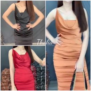Đầm cổ đổ phi lụa satin 3 màu